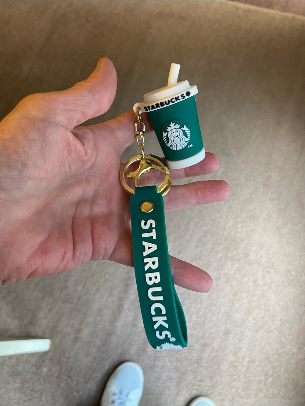 Starbucks Green and White Cup Keyring with Green Strap